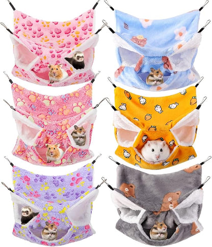 Sadnyy 6 Pieces Guinea Pig Rat Hammock Three Layer Ferret Bed Small Animal Hanging Pet Cage Hammock for Chinchilla Rat Sugar Glider Squirrel Reptiles(Trendy Pattern)
