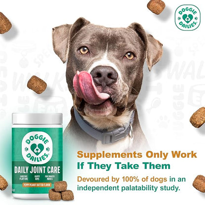 Doggie Dailies, Hip and Joint Supplement for Dogs, Glucosamine Chondroitin, Premium Hip and Joint Chews for Dogs All Breeds & Sizes, Dog Vitamins and Supplements, (Peanut Butter) 225 Chews