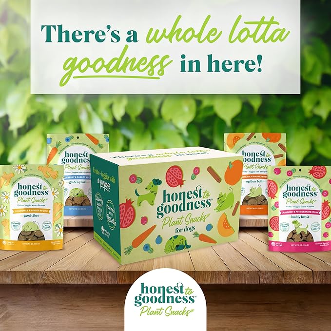 Honest to Goodness Plant Snacks Dog Treats, Dog Favorites Pack, 4 Flavors of 8oz Bags, Enriched with Omega 3s & Postbiotics
