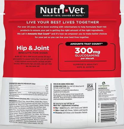 Nutri-Vet Hip & Joint Biscuits for Dogs, Dog Hip & Joint Supplement, Functional Treat, Large Sized Biscuit, 300mg of Glucosamine, 4 lb Bag