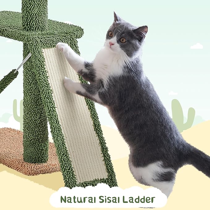 Yaheetech Cactus Cat Tree, 63″ H Multi-Level Cat Tower for Indoor Cats, Tall Climbing Tower with Sisal-Covered Scratching Posts & Condo, Pet Furniture Activity Center for Kitten