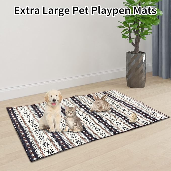 VCEPJH Large Rabbit Floor Mats for Indoor Rabbit Cage Liners Washable 78.7"X47.2" Reusable Bunny Rugs for Playpen Pad Soft Animal Cage Flooring Anti Slip Pet Carpet for Ferret Guinea Pig Bedding