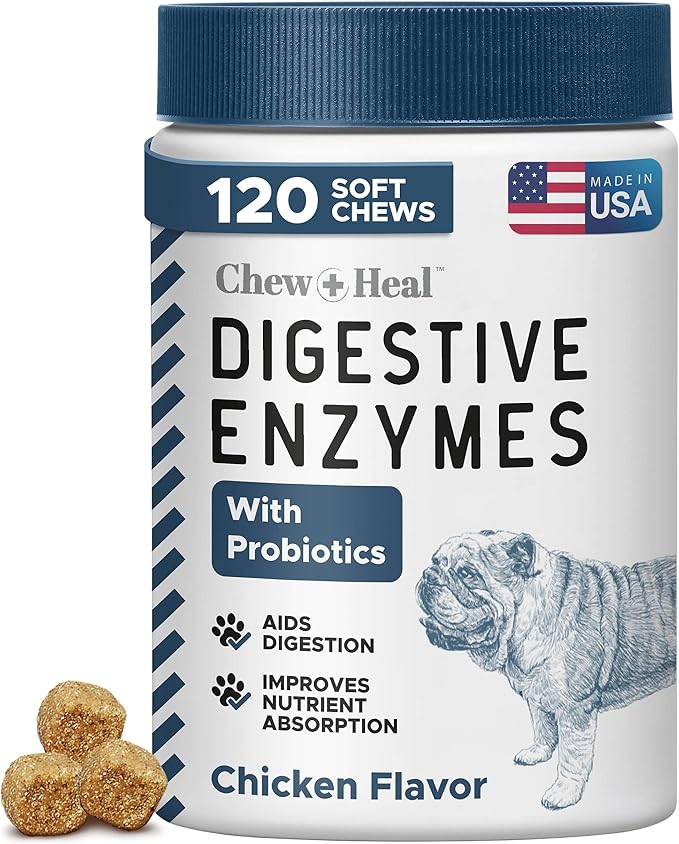 Probiotics for Dogs with Digestive Enzymes - 120 Soft Chews - Supports Healthy Digestive Tract, Helps Nutrient Absorption and Food Digestion - Probiotic & Prebiotic Dog Fiber and Gut Health Supplement