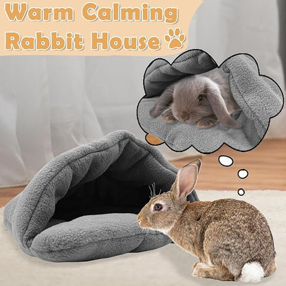 kathson Rabbit Cave Sleeping Bed Guinea Pig Hideout Cozy House Pet Soft Warm Fleece Winter Slipper Cushion Small Animal Nest Cage for Ferrets Squirrel Hamster Chinchilla Rat Hedgehog Bunny