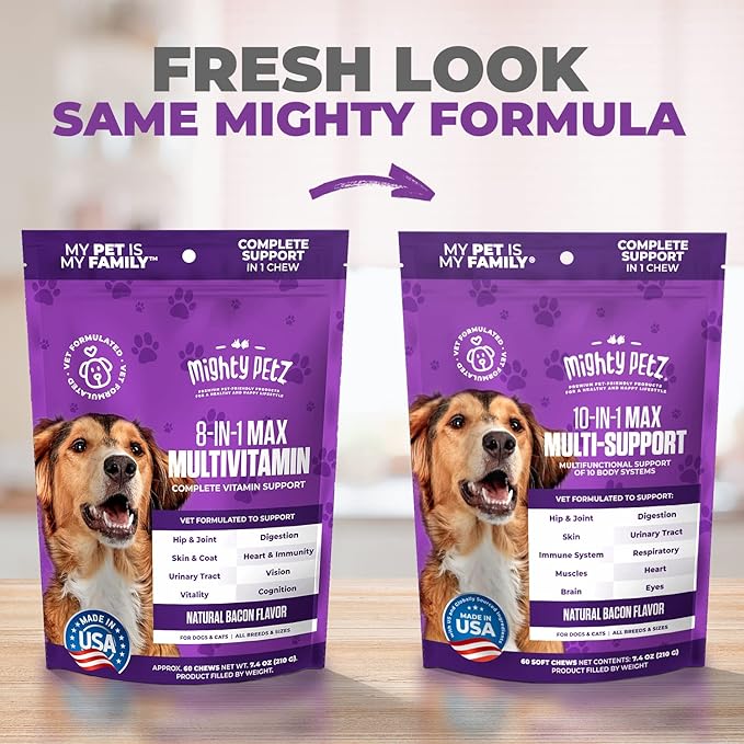 Mighty Petz MAX Dog Multivitamin - Senior & Adult Dog Vitamins 10 in 1 Complete Support for Joints, Immunity, Mobility, Gut, Energy, Skin Health, Pet Multivitamin Daily Chewable Supplement