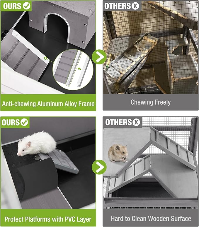 GUTINNEEN Guinea Pig Cage, Hamster Cage with Chew-Proof Aluminum Edges & Leak-Proof PVC Layer, Small Animal Cage with 4-Wheel Design, Acrylic/Mesh Panels for Ferrets, Rats