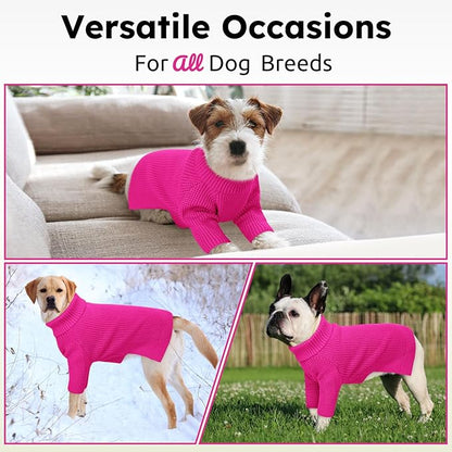 Queenmore Soft Warm Large Dog Sweater, Large Dog Sweaters for Male Dogs, Pet Christmas Sweaters, Extra Large Breeds Kintwear, Turtleneck Pullover Pet Clothes, Fuchsia 3XL