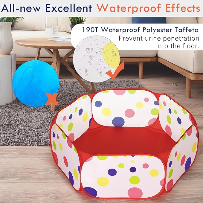 Pawaboo Small Animals Playpen, Waterproof Small Pet Cage Tent with Strong Steel Wire Frame, Portable Outdoor Yard Fence for Chick/Kitten/Puppy/Guinea Pig/Rabbits/Hamster/Chinchillas, Red + Polka Dots