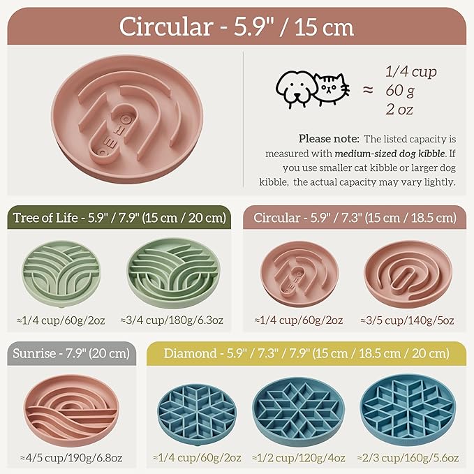 OHMO Slow Feeder Cat Bowl, Silicone Anti-Choking Dog & Pet Bowl, No Suction Cup, Slows Down Eating for Small Pets (S-Infinite, Sage Green)