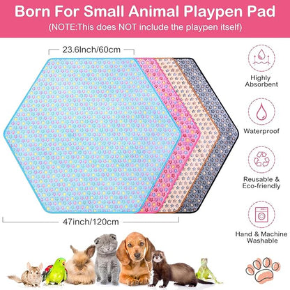 Preboun 4 Pcs 47 in Guinea Pig Playpen Pad Waterproof Hexagon Mat Reusable Dog Playpen Liner for Small Animal Rabbit Cage Tent Pee Pad Washable Yard Fence(Vivid Star)