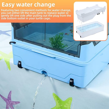 Turtle Habitat Tank Kit– Fresh Filtration, Waterplay Fun, Diverse Living, Heat Lamp, Water Pump and Convenient Water Changes in Turtle cage Tanks (Blue, XL)