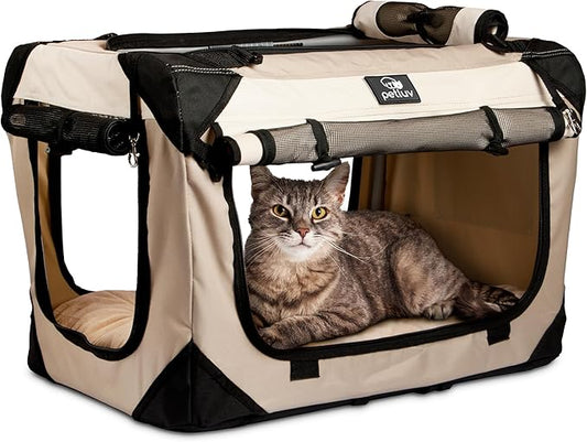 Large Cat Carrier & Dog Carrier for 2 Cats or Medium Dog. Soft Sided Pet Carrier for Travel. Collapsible, Portable with Soft Bed, Top & Side Loading, Locking Zippers, Puppy Crate & Kennel
