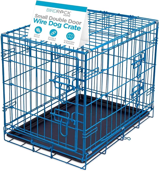 Internet's Best Double Door Steel Crates Collapsible and Foldable Wire Dog Kennel, 24 Inch (Small), Blue