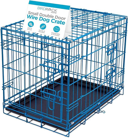 Internet's Best Double Door Steel Crates Collapsible and Foldable Wire Dog Kennel, 24 Inch (Small), Blue