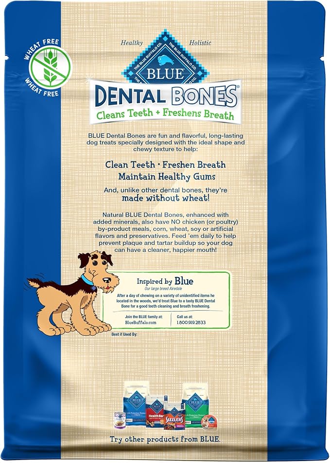 Blue Buffalo Dental Bones Mini Natural Dental Chew Dog Treats Bag, 12oz. Bag