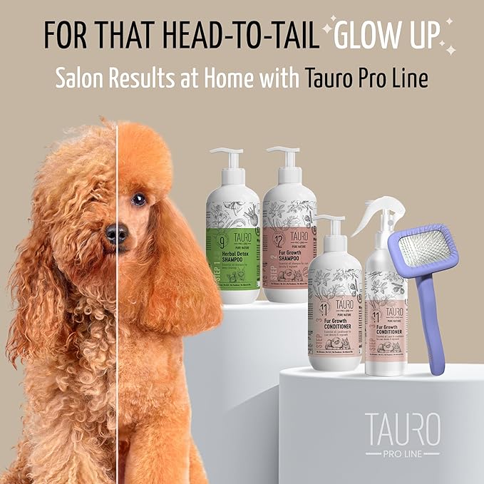 Tauro Pro Line Wooden Deshedding Dog Brush for Long Goldendoodle, Labradoodle & Poodle Hair - Purple Slicker Brush for Dog & Cat Grooming - Rectangular Flexible Cushion & Non-Slip Grip, S