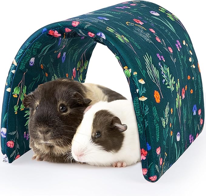 Bienbee Guinea Pig Tunnel, Guinea Pig Hideout, Washable Rabbit Tunnel and Bunny House, Rabbit Toys in Cages for Guinea Pig Bunny Rabbit Small Animal Green Flowers