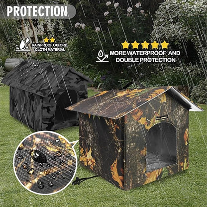 Rest-Eazzzy Outdoor Cat House, Feral Cat House Insulated with Mat and Clip, Weatherproof and Insulated, Cat Beds for Cats Kittens Puppies, Never Blow Away (Leaf, S 13" X 13" X 14")