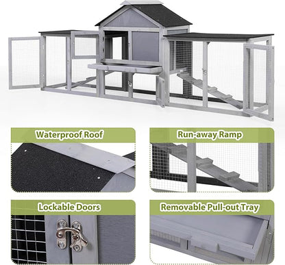 COZIWOW 2 Story 83”Wood Assembled Rabbit Hutch Indoor&Outdoor Bunny Cage with Double Runs and Weatherproof Roof, Guinea Pig Pet House for Small Animals（Gray）