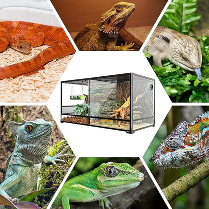 REPTIZOO 120 Gallon Large Reptile Terrarium Tank, 48" x 24" x 24" Front Opening Terrarium Glass Reptile Tank with Screen Ventilation, Supporting Used as 2 Separate Habitats Easy Assembly