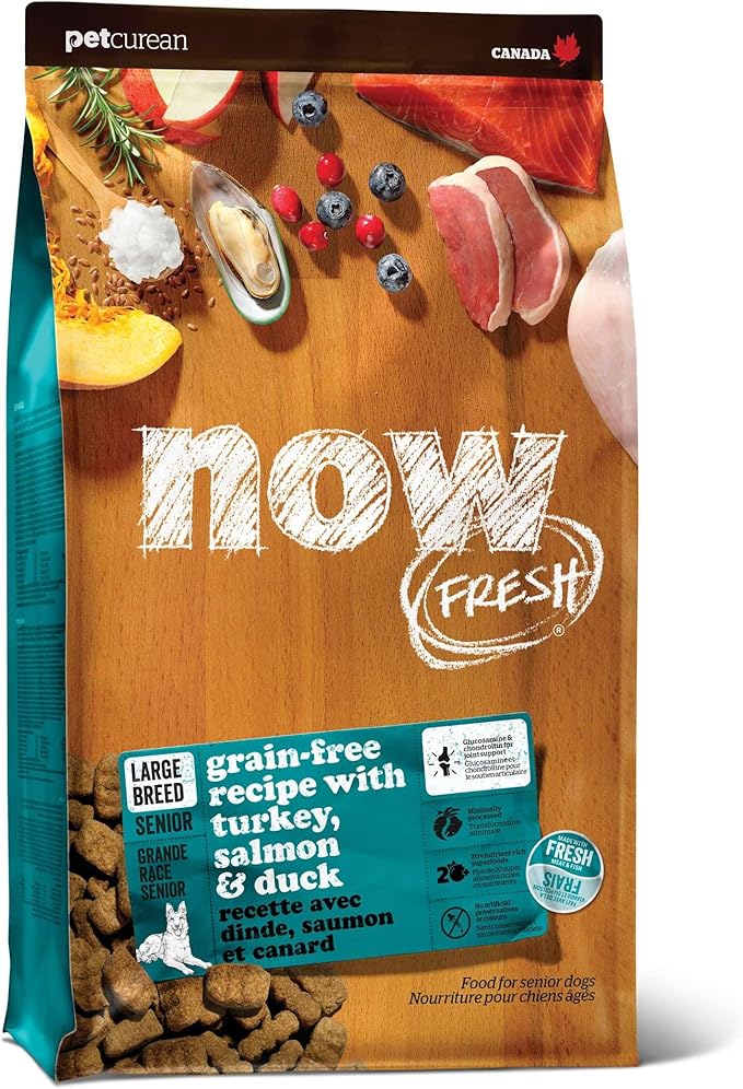 Now Fresh Grain-Free Large Breed Senior Dry Dog Food with Turkey, Salmon & Duck, Premium Kibble Made with Real Meat & Fish, Chicken-Free, Added Glucosamine & Chondroitin for Healthy Joints, 25 lb Bag