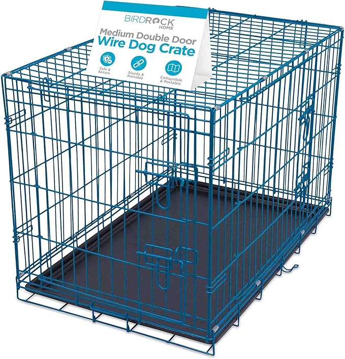 Internet's Best Wire Dog Kennel | Medium (36 Inches) | Double Door Metal Steel Crates | Indoor Outdoor Pet Home | Folding and Collapsible Cage | Blue