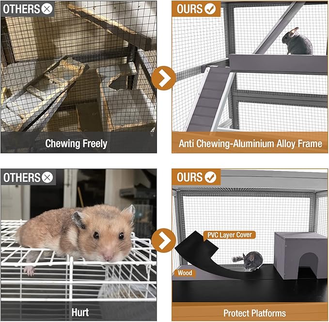 GUTINNEEN Ferret Cage Chinchilla House Large 4 Levels Critter Nation Cage Perfect for Ferret,Chinchilla, Rat, Squirrel, Lizard and Other Small Animal,Upgrade Anti-Chewing (Grey)