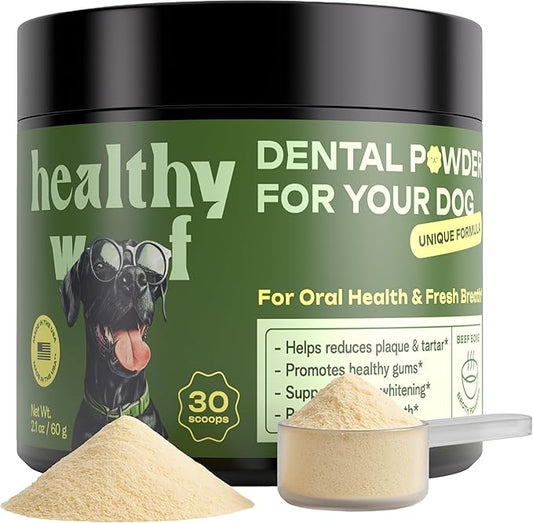 Dental Powder for Dogs Teeth Cleaning. Complete Oral Care Bone Broth. Made in The USA. 2.1 oz, 30 Scoops