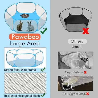Pawaboo Small Animals Playpen, Waterproof Small Pet Cage Tent with Strong Steel Wire Frame, Portable Outdoor Yard Fence for Chick/Kitten/Puppy/Guinea Pig/Rabbits/Hamster/Chinchillas, Blue