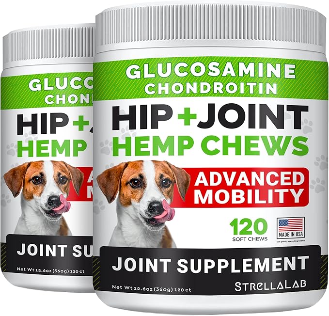 Large Breed Hemp + Glucosamine Dog Joint Supplement - Hemp Chews for Dogs Hip Joint Pain Relief - Omega 3, Chondroitin, MSM - Advanced Mobility Hemp Oil Treats for Large Dogs - Made in USA - 240 Ct