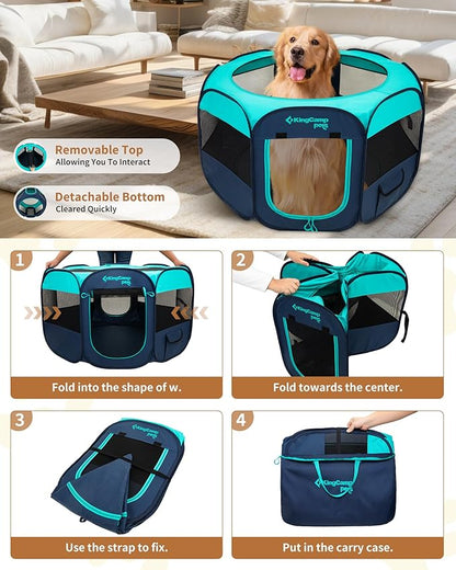 KingCamp Dog Playpen, Portable Foldable Cat Kitten Puppy Tent Crates 29"/36"/50" Pop Up Pet Playpen with Zippered Bottom & Cover for Indoor Outdoor Use (Small, Green)