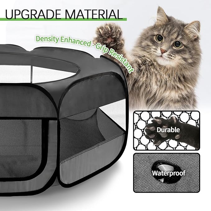 UWE Large Small Animal Playpen, XL Portable Pet Playpen for Rabbit, Kitten, Guinea Pig, Hamster, Puppy – Waterproof Foldable Mesh Tent with Zipper Cover, Indoor Outdoor Use, Dark Grey