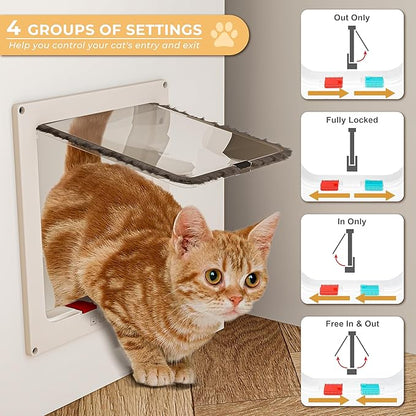 3-in-1 Cat Cabinet and TV Stand White Cat Climbing Furniture with Scratching Posts Pet Door, Modern Wooden Design with Storage and Drawer for Living Room