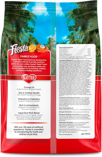 Kaytee Fiesta Parrot Food, Nutritious and Fun Blend, Supports Skin, Feather, Digestion, Brain and Heart Health, 2.5 pounds