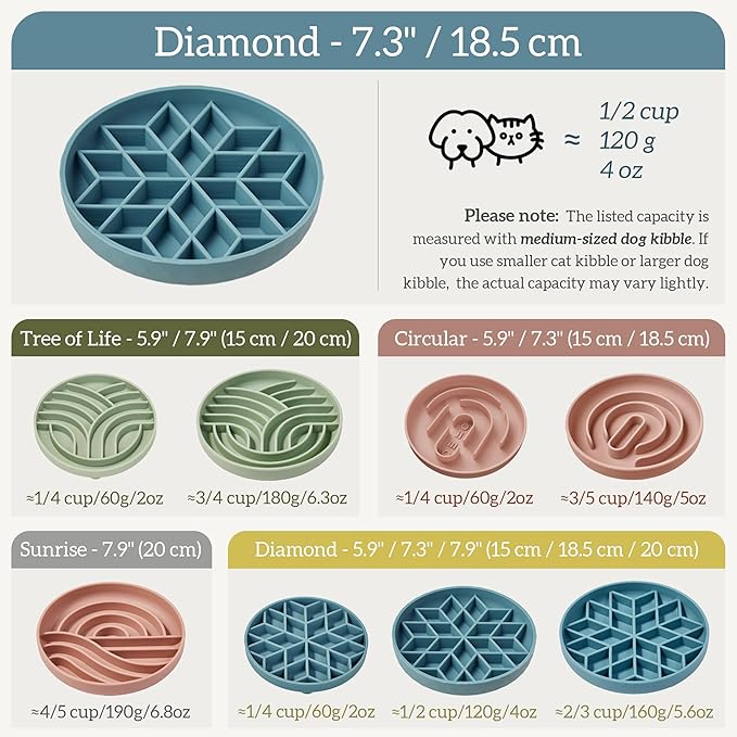 OHMO Slow Feeder Dog Bowls(Coral,7.3") for Medium Small Large Breeds,Non-Slip Slow Feeder Cat Bowl with Suction Cup, Durable Food-Grade Silicone, Anti-Chocking and Anti-Bloat