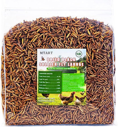 1LB Dried Black Soldier Fly Larvae Treat for Chicken, 100% Natural Non-GMO More Calcium Than Dried Mealworms High Protein Chicken Feed for Birds, Ducks, Layer Hens