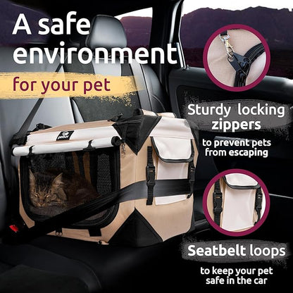 Medium Cat Carrier & Dog Carrier for Most Cats or Small Dog. Soft Sided Pet Carrier for Travel. Collapsible, Portable with Soft Bed, Top & Side Loading, Locking Zippers, Puppy Crate & Kennel