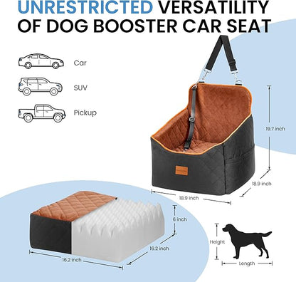 Dog Car Seat for Small Dogs - Puppy Car Seat with Safety Strap & Waterproof Padding, Portable Pet Carrier for Cars, Trucks & SUVs, Comfortable Elevated Bed for Pets Up to 35lbs (Black/Coffee)