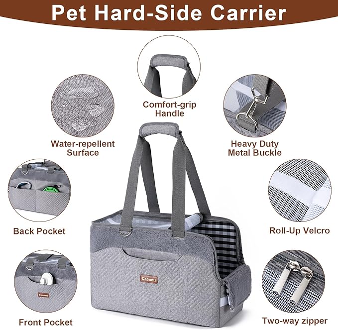 Cat Carrier Bag for Pets Up to 15 Lbs, Fully Open Mesh Roof, Side Vent & 3 Storage Pockets, Cat Dog Crate Travel Bag, Portable & Comfort Soft-Sided Dog Travel Bag, Grey