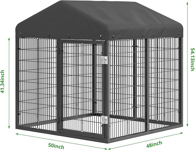 Large Outdoor Dog Enclosure,Heavy Duty Dog Cage with Roof,Galvanized Steel Dog Kennel Fence with Double Safety Locks(50"x48"x54")