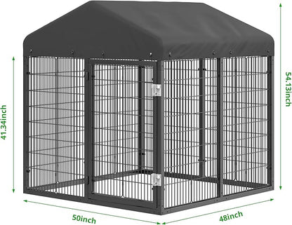 Large Outdoor Dog Enclosure,Heavy Duty Dog Cage with Roof,Galvanized Steel Dog Kennel Fence with Double Safety Locks(50"x48"x54")