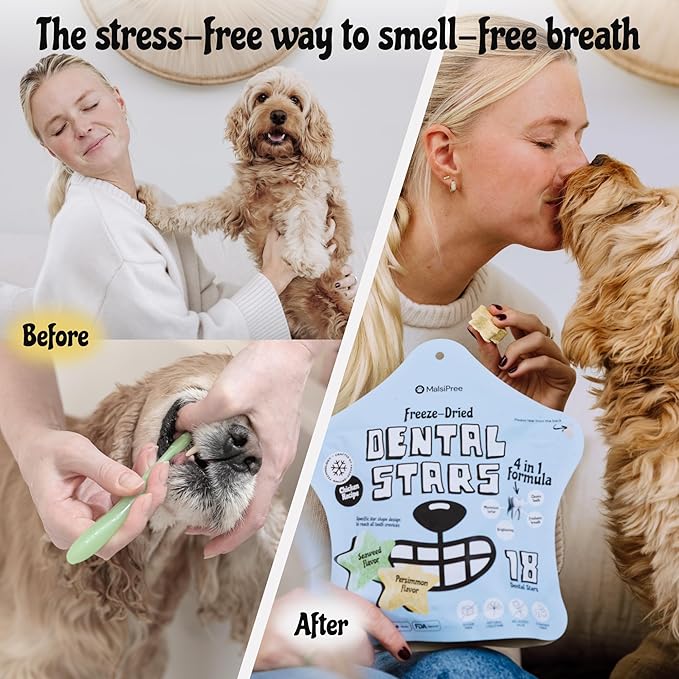 MalsiPree Freeze Dried Dental Chews for Dogs - Clean, Brighten, Freshen Breath & Minimize Tartar - Dog Teeth Cleaning Chews - Anti-Choke - Natural Lysozyme (Chicken Base, 18 pc)
