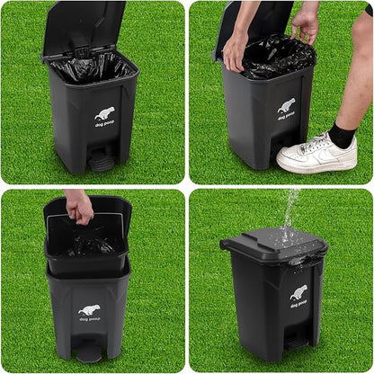 Dog Poop Trash Can Outside, 20L/5Gallon Pedal and Removable Inner Waste Bin, Outdoor Dog Poop Trash Can with 100 Bags, Pet Waste Container for Garden, Black