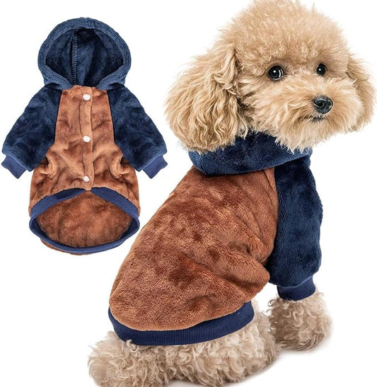 FabriCastle Dog Hoodie Sweater for Small Dogs Boy and Girl, Dog Clothes S XS XXS Puppy Sweatshirt, Pet Outfit, Cat Clothing Super Soft Warm Snap On Closure (Camel-Navy, Small)