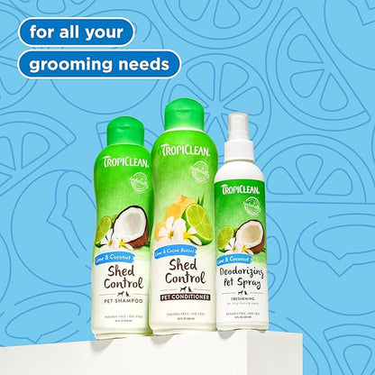 TropiClean Deshedding Dog Shampoo, Fast-Acting Shedding Control & Coat Softener, Puppy Safe, Made in USA, Lime & Coconut Scent, Cat Friendly, 20oz.