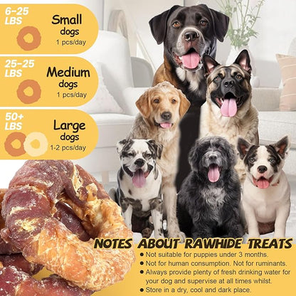 ASMPET Dog Treats Chews, Chicken & Duck Wrapped Rawhide Donuts Dental Care Chews for Small Medium Large Breed Aggressive Chewers (Pack of 4)