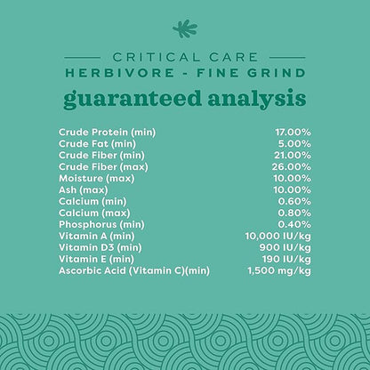 Oxbow Critical Care Herbivore, Fine Grind, Emergency Rabbit & Guinea Pig Food, Natural Papaya Flavor, Veterinary Formula, Critical Care Herbivore, Assist Feeding Formula for Pets, 100 gram bag