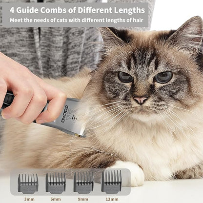 Goood Cat Clippers - Cordless, Low Noise, Quiet Grooming Kit for Matted & Long Hair, Paw Trimmer for Cats & Dogs (Gray)
