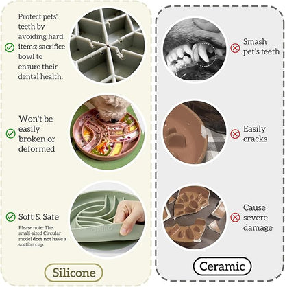 OHMO Slow Feeder Dog& Cat Bowl, Silicone Puppy Cat Food Bowl with Anti-Slip Suction Cup Slow Down Small Dogs Eating, Anti Choking (S-Tree of Life,Camo Green)