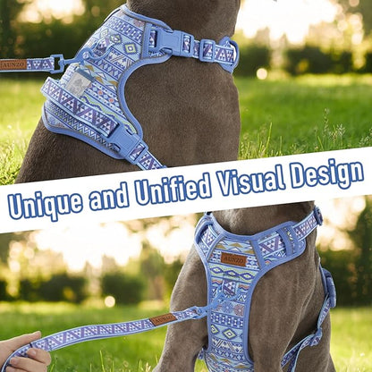 Dog Harness for Extra Large Dog Breeds, No Pull Adjustable Pet Harness with Handle, Reflective Dog Vest for Walking Hiking Training, Blue Ethnic, XL